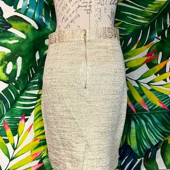 EUC $248 Kate Spade Women's 2 XS Gold Metallic Tweed Lined Pencil Holiday Skirt - Picture 4 of 10